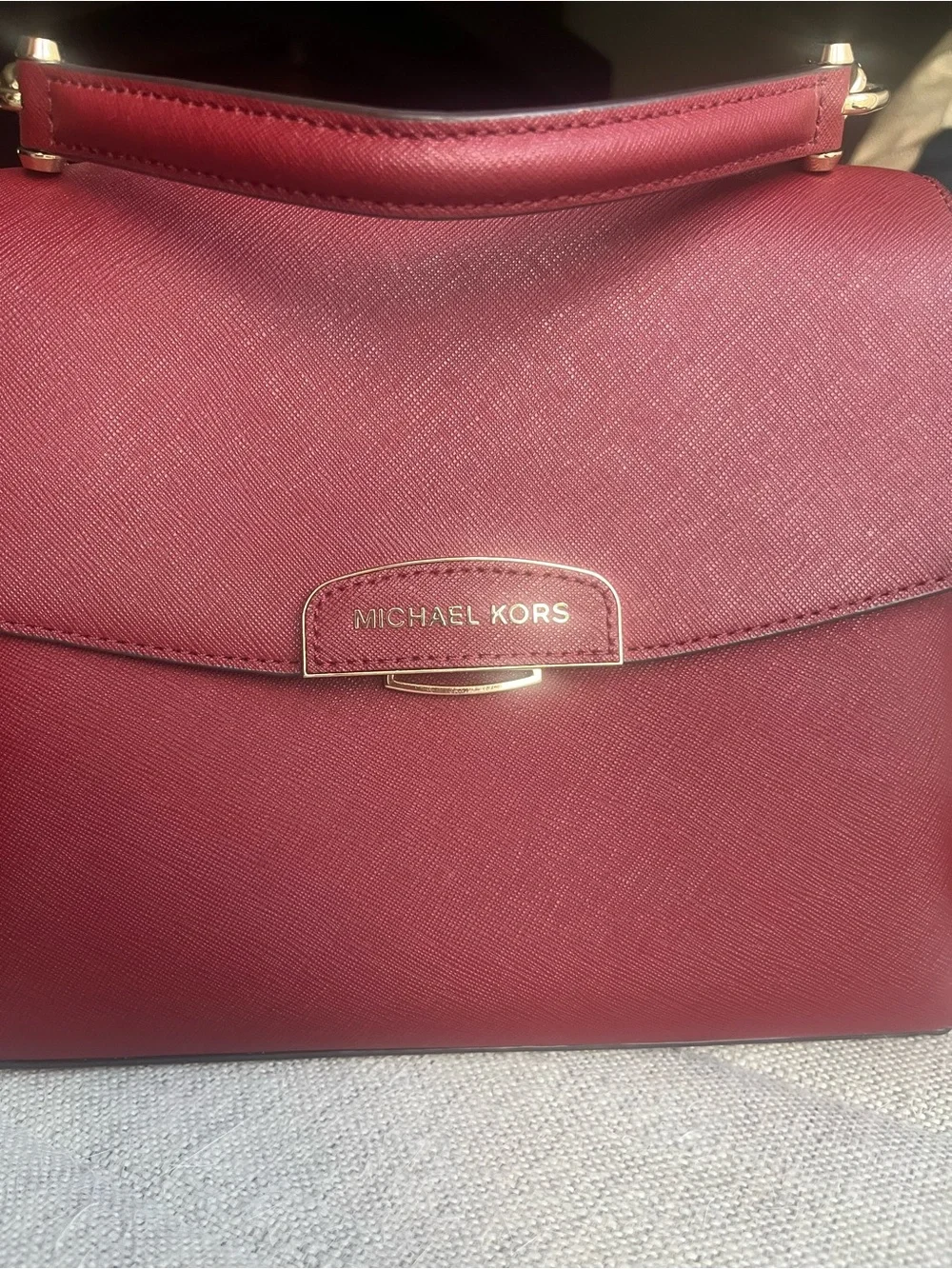 Michael Kors Red Saffiano Leather Satchel with Gold Hardware